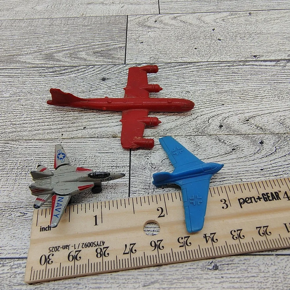 Vintage‎ Toy Airplane Lot 3 Navy Fighter Jet Red Bomber Blue Messerschmitt